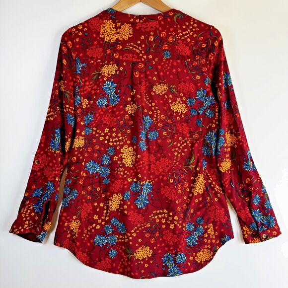 Maeve by Anthropologie Blouse Women's Medium Red Floral Button Front Long Sleeve - Picture 4 of 13